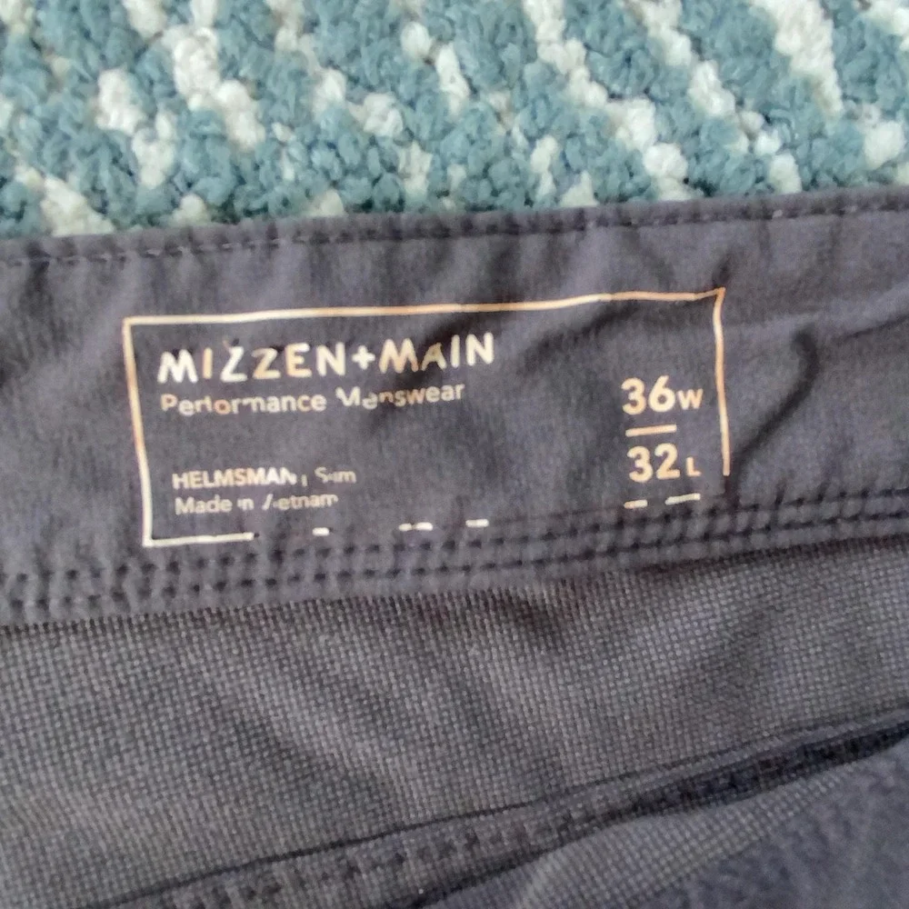 Mizzen+Main Helmsman Pants Mens 36x32 Gray Chino Slim Performance Golf Travel